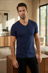 Modal V Yaka Erkek T-Shirt Lacivert