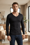 Modal V Yaka Uzun Kol Erkek T-Shirt Siyah