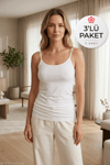 Süper İnce İp Askılı Kadın Atlet Beyaz 3'lü Paket