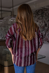 Etnik Desenli Oversize Gömlek - BORDO