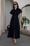Gömlek Yaka Denim Elbise - LACİVERT