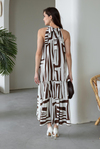 Halter Yaka Keten Elbise - KAHVERENGİ