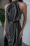 Halter Yaka Zebra Desen Elbise - SİYAH