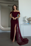 Kayık Yaka Dantelli Abiye - BORDO