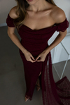 Kayık Yaka Dantelli Abiye - BORDO