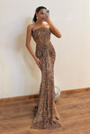 Straplez Bel Transparan Abiye - BRONZ