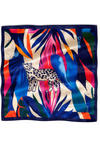  Leoparlı Tropik Yaprak Desen Saks-Fuşya Soft Bandana Fular 50x50 cm
