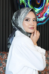Abstrakt Desen Koyu Gri Soft Pamuk Eşarp