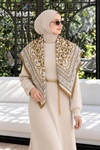 Anadaolu Motif Desen Bej-Camel Soft Fular Eşarp 90x90 cm