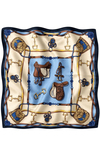 Binici Desen Lacivert-Krem Soft Bandana Fular 50x50 cm