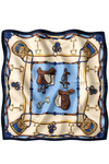 Binici Desen Lacivert-Krem Soft Fular Eşarp 90x90 cm