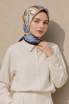 Binici Desen Lacivert-Krem Soft Fular Eşarp 90x90 cm