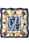 Binici Desen Lacivert-Krem Soft Fular Eşarp 90x90 cm