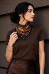 Ceylan Desen Kahve-Taba Soft Bandana Fular 50x50 cm