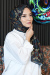 Çiçek Desen Koyu Yeşil Soft Pamuk Şal