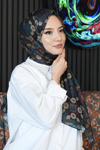 Çiçek Desen Koyu Yeşil Soft Pamuk Şal