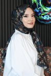 Çiçek Desen Koyu Yeşil Soft Pamuk Şal