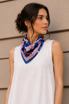 Çiçek Desen Saks Mavisi-Pembe Soft Bandana Fular 50x50 cm