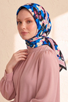 Çiçek Desen Saks-Pembe Soft Fular Eşarp 90x90 cm