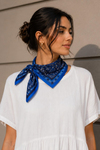 Çift Renk Desen Saks Mavisi Soft Bandana Fular 50x50 cm