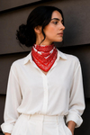Çini Desen Turuncu-Beyaz Soft Bandana Fular 50x50 cm