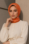 Çini Desen Turuncu-Beyaz Soft Fular Eşarp 90x90 cm