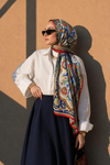 Çini Motif Desen Saks Soft Pamuk Şal