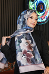 Çizgi Çiçek Desen Füme Soft Pamuk Şal