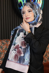 Çizgi Çiçek Desen Füme Soft Pamuk Şal