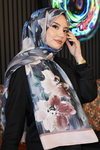 Çizgi Çiçek Desen Füme Soft Pamuk Şal