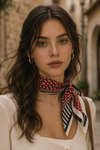 Çizgi Puantiye Desen Bordo Saten Bandana Fular 50×50 cm