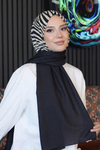 Çizgili Desen Siyah - Beyaz Soft Pamuk Şal