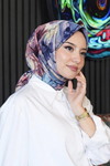 Dalgalı Çiçek Desen Leylak Soft Pamuk Eşarp
