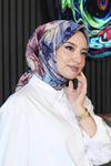 Dalgalı Çiçek Desen Leylak Soft Pamuk Eşarp