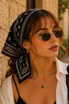 Damla Desen Siyah-Beyaz Soft Bandana Fular 50x50 cm
