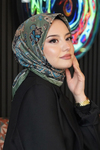 Damla Motif Desen Yeşil Soft Pamuk Eşarp