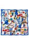 Deniz Desen Mavi-Turuncu Soft Bandana Fular 50x50 cm