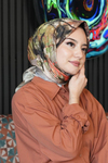 Doğa Desen Gri Soft Pamuk Eşarp