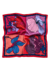Dört Parça Çiçek Desen Mercan-Lila Soft Bandana Fular 50x50 cm