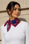 Dört Parça Çiçek Desen Mercan-Lila Soft Bandana Fular 50x50 cm