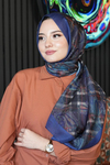 Ekose Paisley Desen Lacivert Soft Pamuk Şal