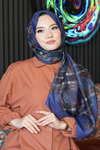 Ekose Paisley Desen Lacivert Soft Pamuk Şal