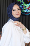 Elmas Motif Desen Lacivert Soft Pamuk Eşarp