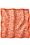 Etnik Okyanus Desen Turuncu-Krem Soft Bandana Fular 50x50 cm