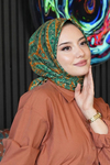 Etnik Yıldız Desen Zümrüt Soft Pamuk Eşarp