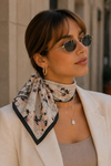 Eyfel Çiçek Desen Krem-Siyah Soft Bandana Fular 50x50 cm