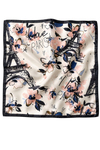 Eyfel Çiçek Desen Krem-Siyah Soft Bandana Fular 50x50 cm