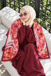 Eyfel Çiçek Desen Mercan-Bordo Soft Fular Eşarp 90x90 cm