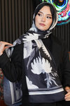 Gelincik Desen Siyah Soft Pamuk Şal