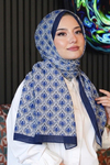 Geometrik Desen İndigo Soft Pamuk Şal